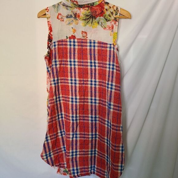 Cyrena Floral/Plaid Button Front Sleeveless Tunic size L - Picture 2 of 6